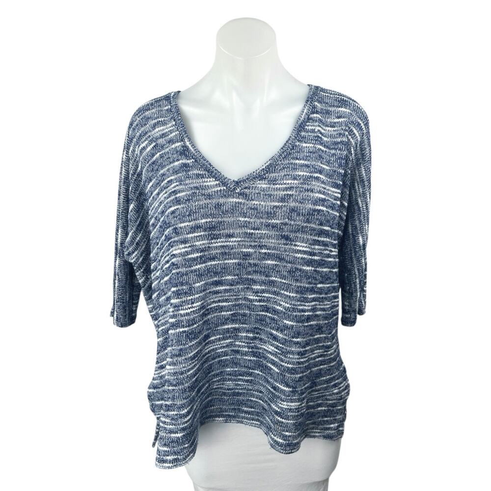 Splendid Blue Knit Short Sleeve V Neck Relaxed T Shirt Tee Sweater Top Size S